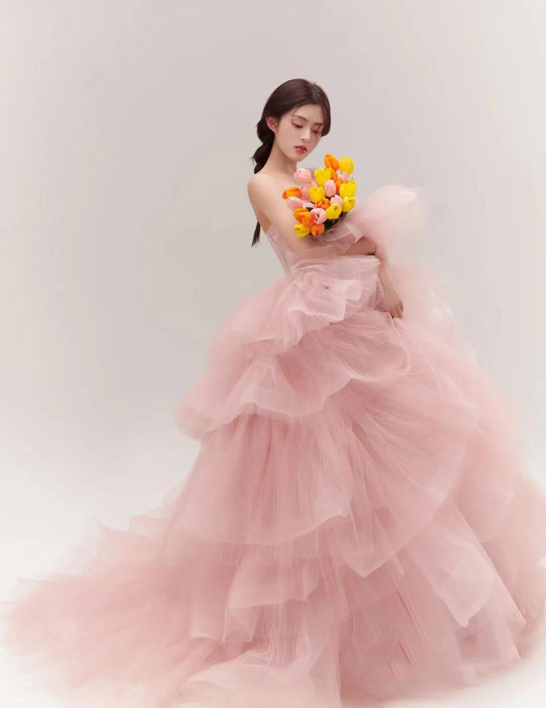 ロングドレス ロマンティックバルーン袖チュール姫ドレス